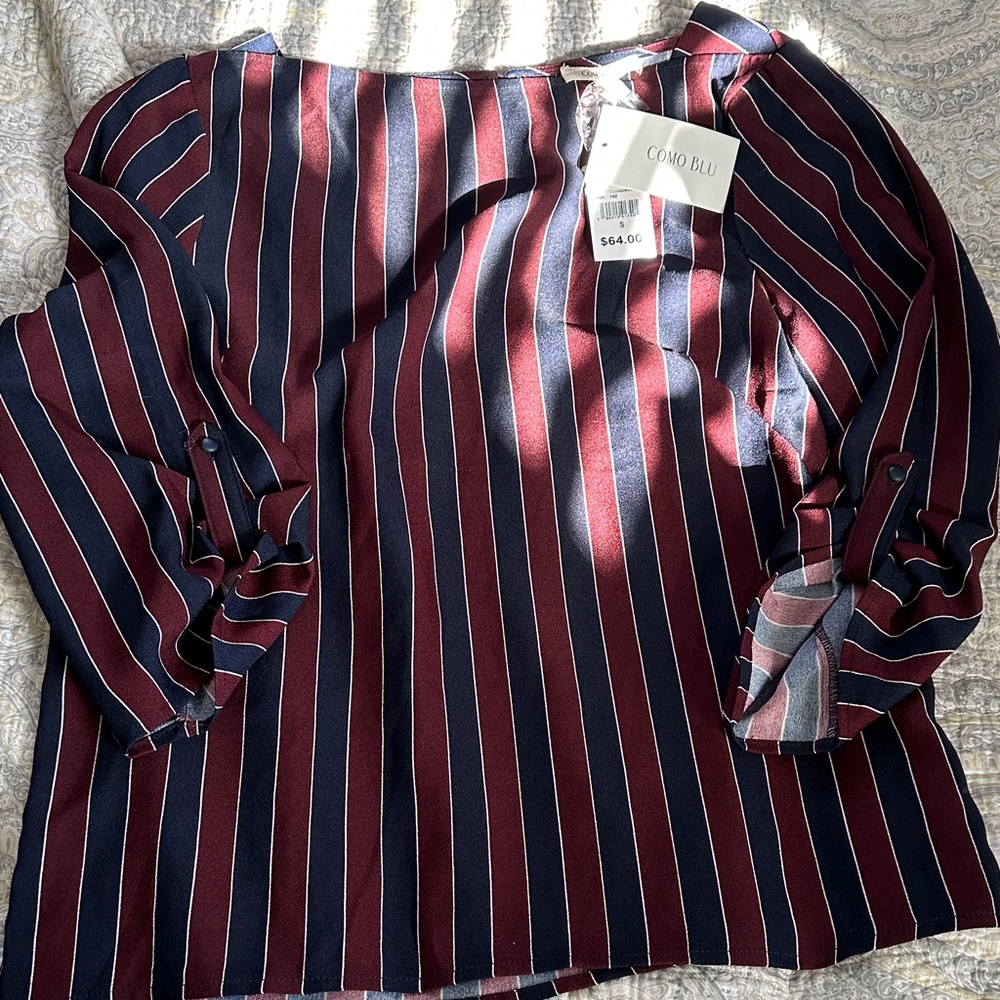 Como Blu Women's Striped Blouse - Navy and Burgundy